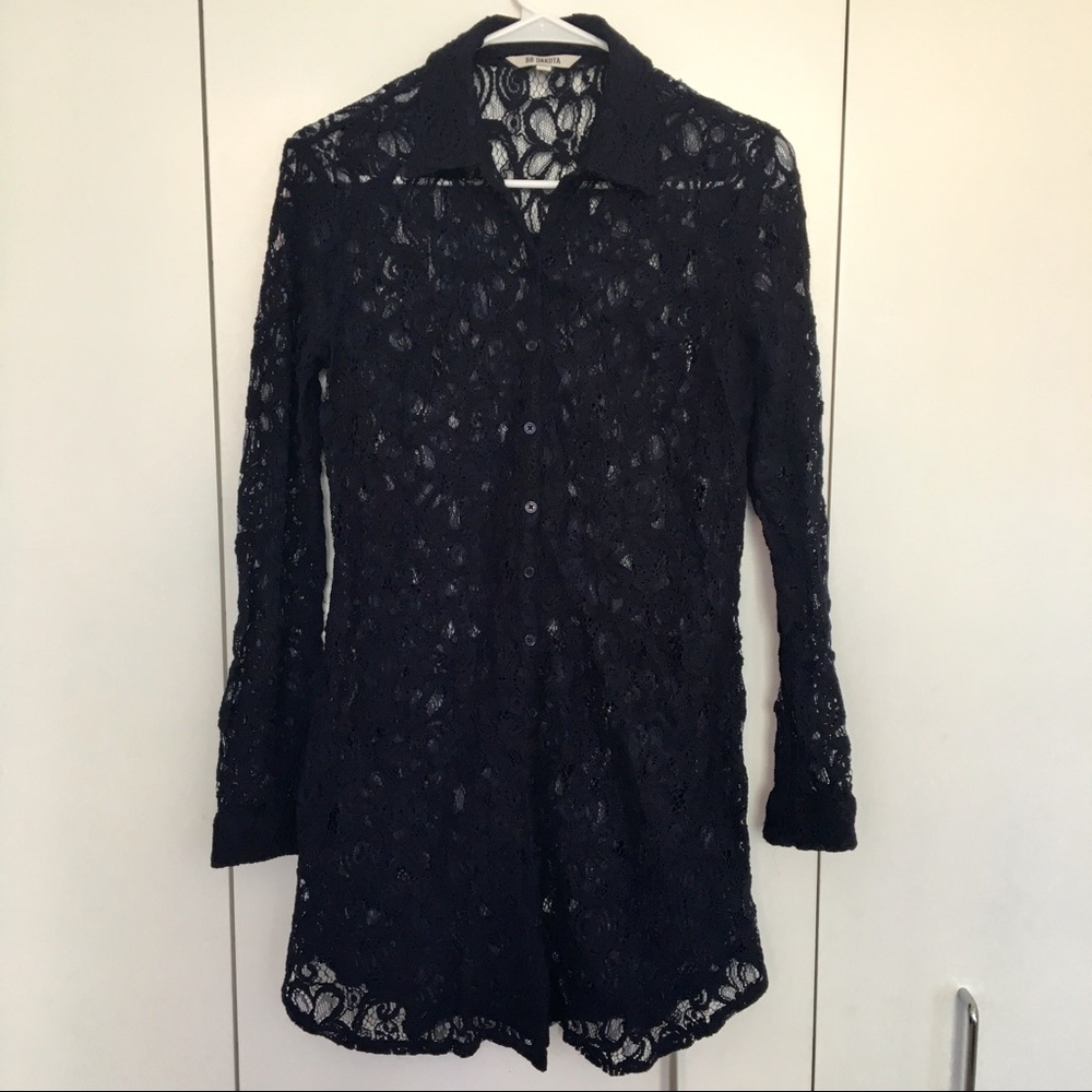 B.B. Dakota navy long sleeve lace shirt dress